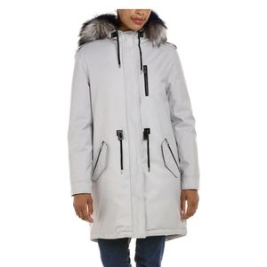 NWT Mackage Rena Light Gray Parka with Fur-Trim Hood M